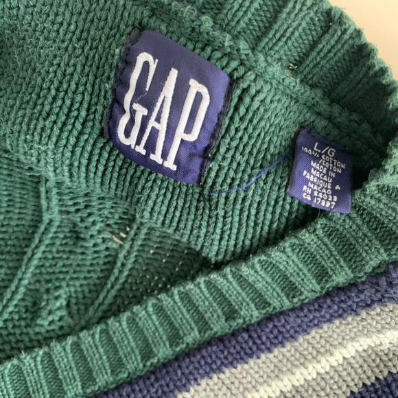 Gap Vintage Green Cable Knit Tennis Cricket Sweater V-neck 90s Oversized Fit - Picture 10 of 12